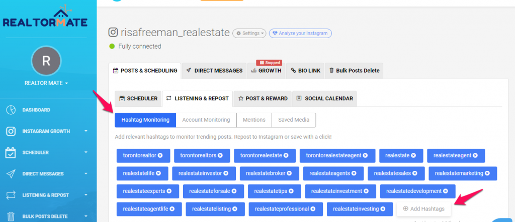 realtormate. hashtag monitoring